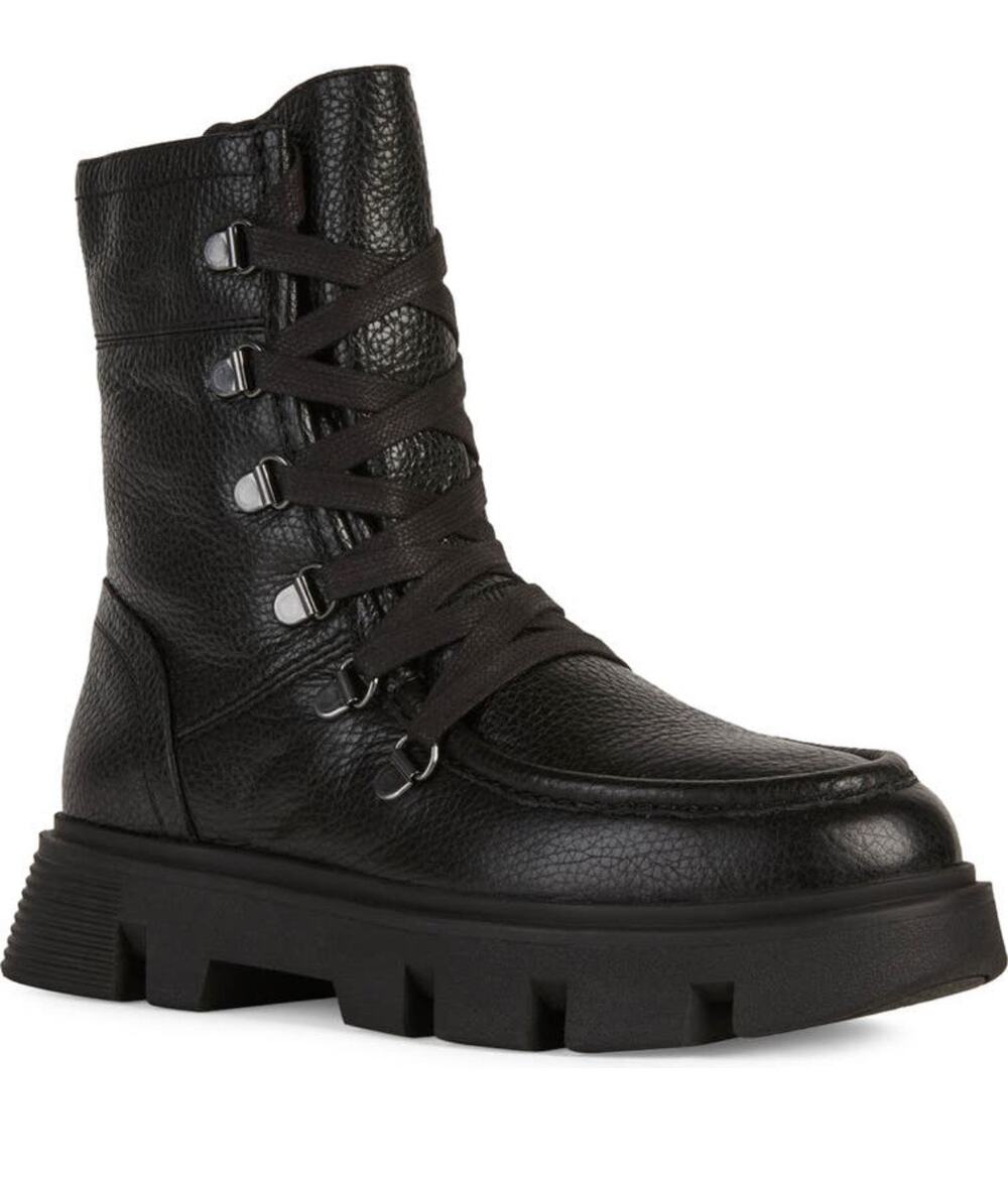 Geox Vilde Black Combat Boots Lace Up Edgy Street Style EU 38 US 8
